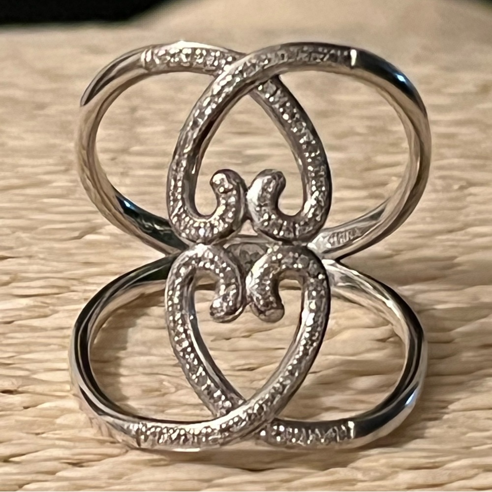PRE-LOVED STERLING SILVER & DIAMONDS AUTHENTIC TWO HEARTS DESIGN RING